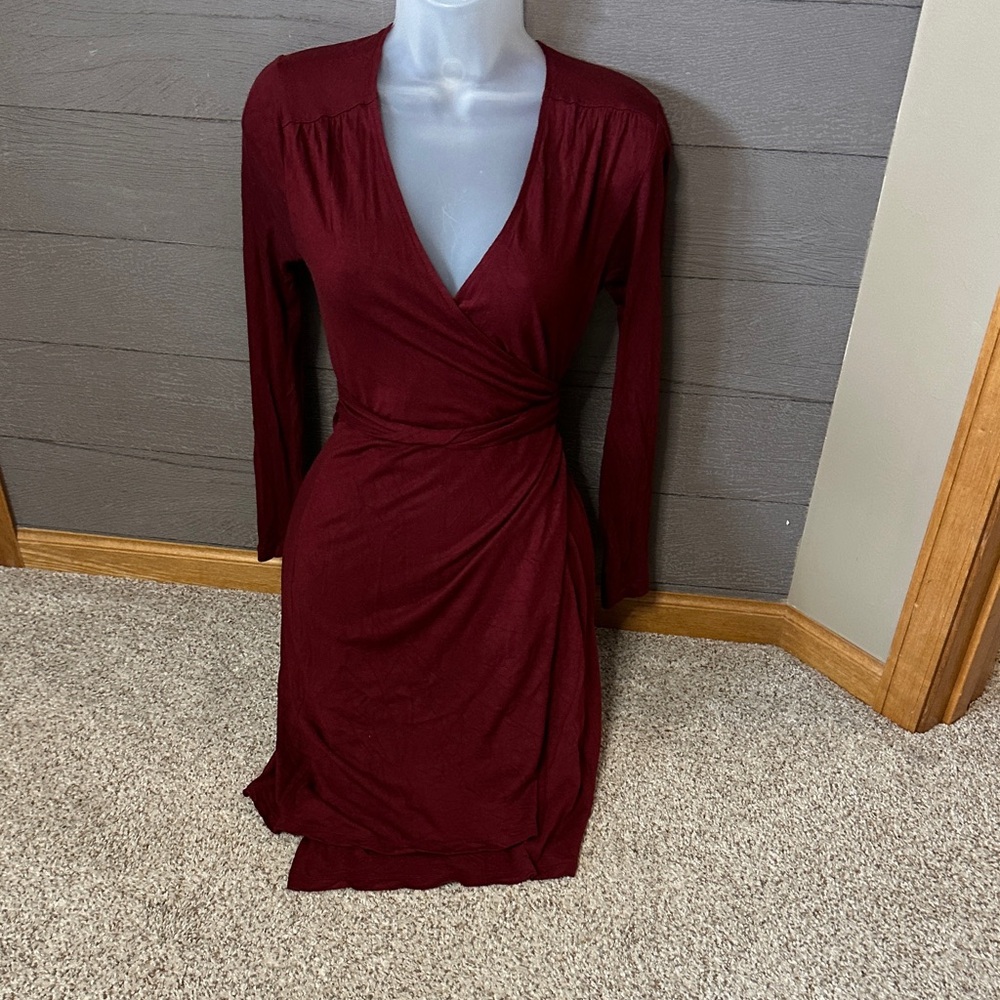 Chic Long Sleeve wrap Burgundy Dress